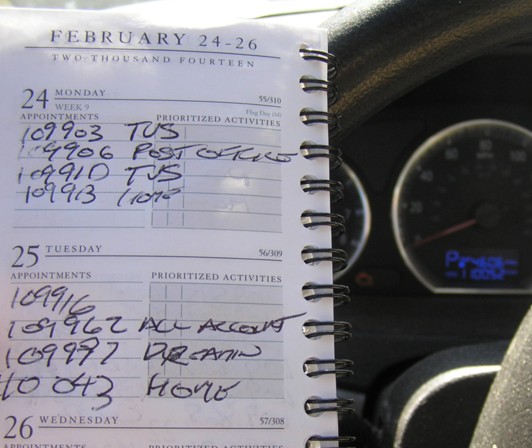 Hand written Mileage Log Book